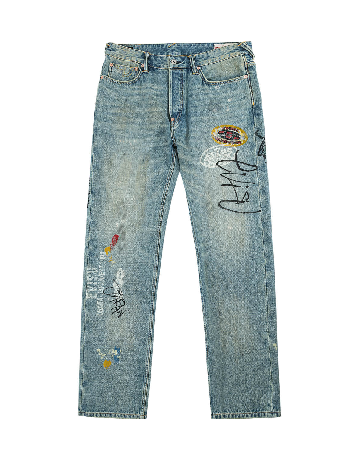 Fortune Theme Hand-Painted All-Over Print Jeans #2020